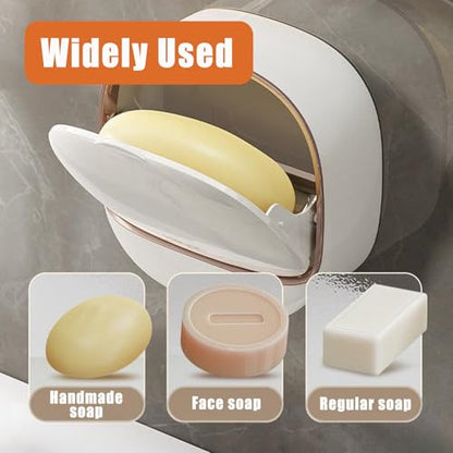 Wall Mounted Double-Layer Soap Dish with Drain Tray, No-Drill Adhesive Soap Holder for Bathroom and Shower, Removable ABS Plastic Soaps Bar Organizer, Keeps Soaps Dry and Clean (C-Dark Green) - color: C-dark Green