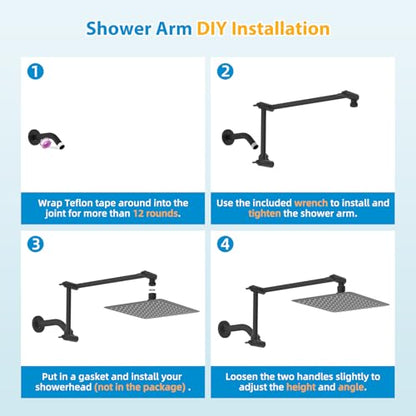 All-Metal 16" Shower Head Extension Arm, G1/2" Universal, Oil-Rubbed Bronze | Flexible Brass Shower Head Extender Adjustable Height/Angle, Stainless Steel Rain Shower Pipe Height Extended with Lock Joint - color: Oil Rubbed Bronze, size: 16 Inch