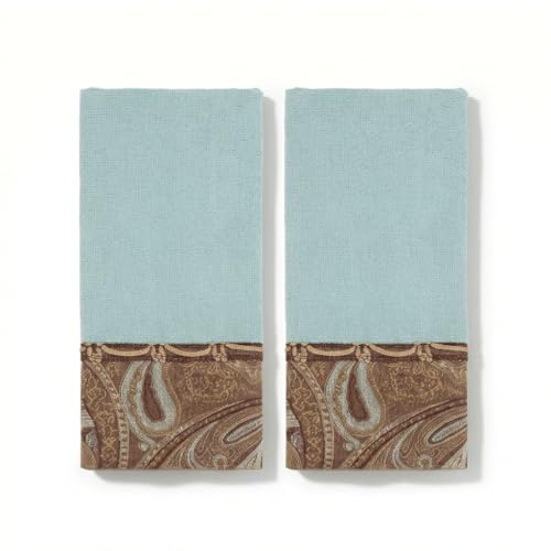 Avanti Linens – Fingertip Towel Set, 100% Cotton Velour Bathroom Towels with Jacquard Design & Absorbent Terry Reverse, Home Decor, Set of 2 (Bradford Collection) - color: Bradford Mineral, size: 2 Pack