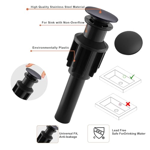 Matte Black Waterfall Bathroom Faucet Tall Body and Pop Up Drain - color: Matte Black, size: Tall Body