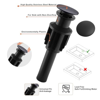 Matte Black Waterfall Bathroom Faucet Tall Body and Pop Up Drain - color: Matte Black, size: Tall Body