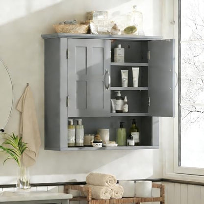 Merax Bathroom Wall Cabinet, Medicine Cabinet with 2 Doors Cabinet and Adjustable Shelves, Over The Toilet Storage Cabinet for Bathroom,Grey - color: Grey