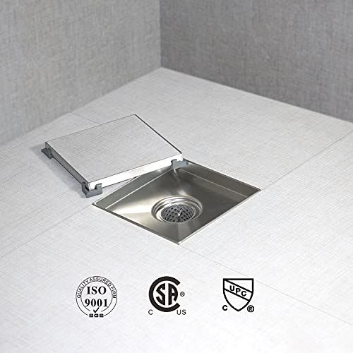 SaniteModar Shower Drain 6 inch Brushed with Flange Tile Insert Panel | AISI 304 Stainless Steel Square Shower Drain Shower Floor Square Drain with Hair Strainer and Lifting Hook