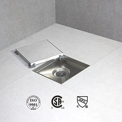 SaniteModar Shower Drain 6 inch Brushed with Flange Tile Insert Panel | AISI 304 Stainless Steel Square Shower Drain Shower Floor Square Drain with Hair Strainer and Lifting Hook
