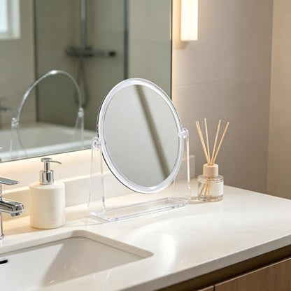1x/1x Double-Sided Makeup Mirror, Clear Acrylic Desktop Mirror, 360-Degree Rotating Portable Desktop Mirror, Ideal for Makeup Application, Shaving, and Daily Skincare (Clear, Oval)