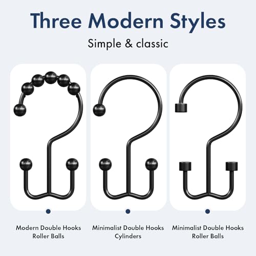 Bathway Shower Curtain Hooks Matte Black Shower Curtain Rings, 12 Pcs Double Hook Shower Curtain Hooks Rings Shower Curtain Hangers Rust Proof, Metal Shower Hooks for Bathroom Shower Curtain Rod - color: Matte Black, style: Modern