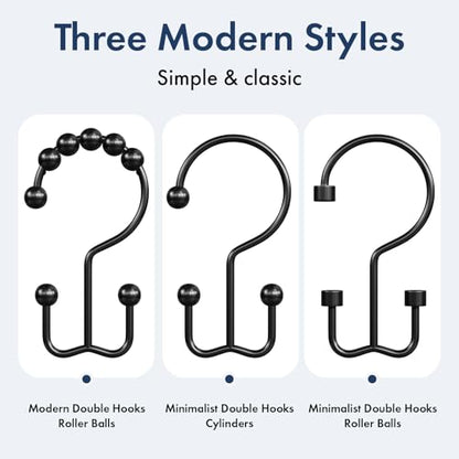 Bathway Shower Curtain Hooks Matte Black Shower Curtain Rings, 12 Pcs Double Hook Shower Curtain Hooks Rings Shower Curtain Hangers Rust Proof, Metal Shower Hooks for Bathroom Shower Curtain Rod - color: Matte Black, style: Modern