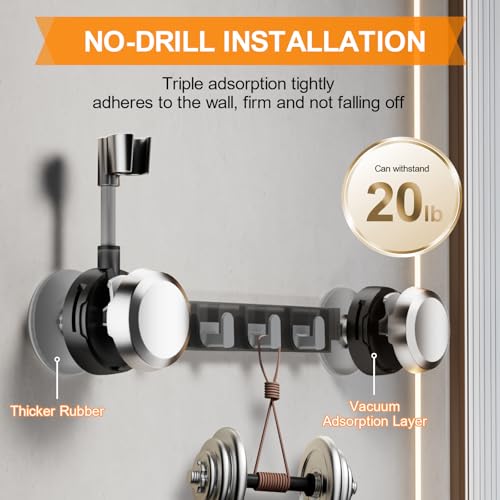 Shower Head Holder Suction Cup with 4 Hanger Hook Wall Mount - No-Drill Strong Adhesive Shower Wand Bracket - Adjustable Handheld Shower Head Mount - 2 in 1 Design - color: Silver