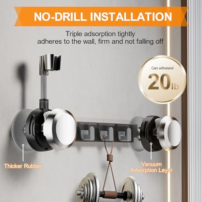 Shower Head Holder Suction Cup with 4 Hanger Hook Wall Mount - No-Drill Strong Adhesive Shower Wand Bracket - Adjustable Handheld Shower Head Mount - 2 in 1 Design - color: Silver