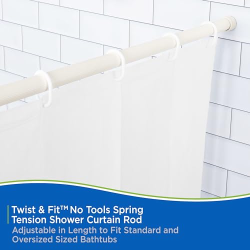 Kenney KN609L/87 Twist & Fit No Tools Spring Tension Standard Shower Curtain Rod with Non-Slip, Non-Scratch Ends, 42-72" Adjustable Length, Easy Install, Cream, 1" Diameter Rust Resistant Steel Tube - color: Alabaster