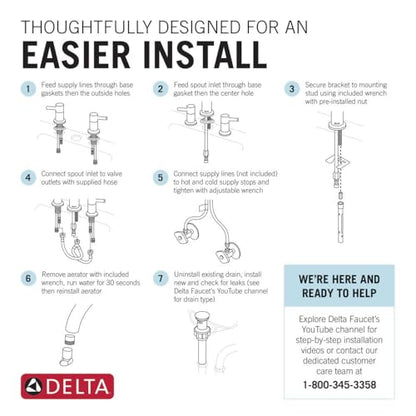 Delta Faucet Nicoli Widespread Bathroom Faucet Brushed Nickel, Bathroom Faucet 3 Hole, Bathroom Sink Faucet, Drain Assembly, Stainless 35849LF-SS - color: Stainless