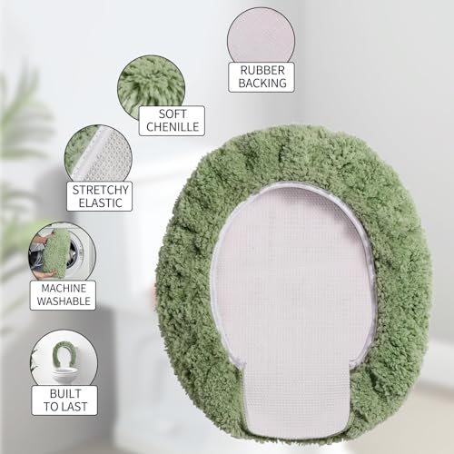 Soft Microfiber Toilet Lid Cover 17.5" x 15" Machine Washable | Solid Toilet Seat Cover Adjustable Rubber Backing Fits Most 16 -17.5" L x 14-16" W Round Oblong and Elongated Toilet Seat - color: Green