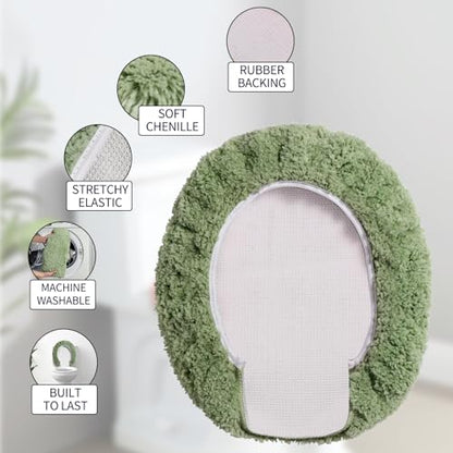 Soft Microfiber Toilet Lid Cover 17.5" x 15" Machine Washable | Solid Toilet Seat Cover Adjustable Rubber Backing Fits Most 16 -17.5" L x 14-16" W Round Oblong and Elongated Toilet Seat - color: Green
