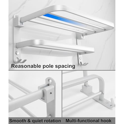 TocTen Towel Rack for Bathroom, Foldable Towel Holder with Double Towel Bars, Wall Mounted SUS304 Stainless Steel Bathroom Tower Shelf, Space-Saving Towel Hanger for Bathroom, Lavatory (Silver,24 in) - color: Silver