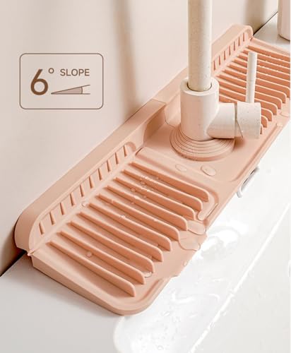 Kitchen Sink Splash Guard, 6°slope sink splash guard behind faucet, Faucet Mat Splash Catcher, Longer Silicone Sink Mat, Mat Protectors for Kitchen Sink (Grey, 24 inch)