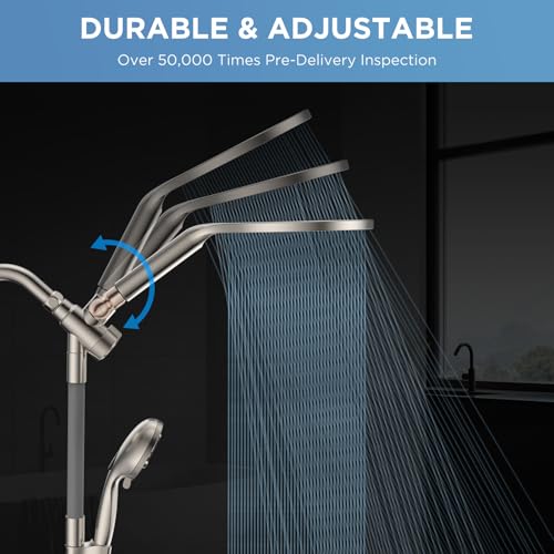 Dual Handheld Shower Head Combo, 2-in-1 Rain Shower Heads System 8 Inch Rainfall Shower Head and 10 Modes High Pressure Hand Held Showerhead with Built-in Power Wash - color: Brushed Nickel, size: 8 Inch Standard