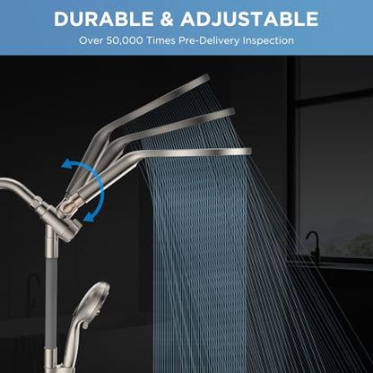 Dual Handheld Shower Head Combo, 2-in-1 Rain Shower Heads System 8 Inch Rainfall Shower Head and 10 Modes High Pressure Hand Held Showerhead with Built-in Power Wash - color: Brushed Nickel, size: 8 Inch Standard