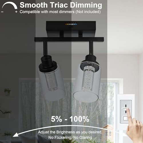 MELUCEE 2 Lights LED Tracking Light Ceiling Rotatable Spotlight Black | Kitchen Ceiling Light Fixtures Bathroom Vanity Lights Wall Mounted with Clear Glass, Built-In LED Chips, 5-Color Temperature - color: Black, size: 2 Lights