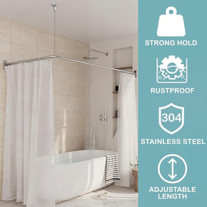 Shower Rod Ceiling Support Bracket 2-Pack – Anti-Sagging 304 Stainless Steel, 60" Adjustable Rust-Resistant, Fits Curved/L/U-Shaped Rods - color: 2 PACK