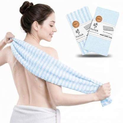 Yiclick 2PCS Exfoliating Washcloth Towel - Exfoliating Body Scrubber Exfoliator, Loofah Sponge Wash Cloth, Korean & Japanse & African Net Sponge Rag - Back Scrubber Washer (Blue) - color: Blue