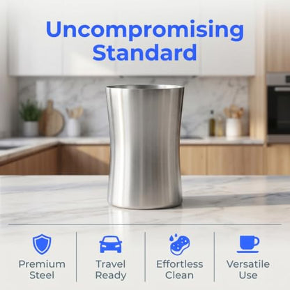 Stainless Steel Bathroom Cup, Silver Metal Toothbrush Tumbler Cup for Bathroom Vanity Countertops Rinsing, Drinking, Storing Dental Accessories and Organizing Makeup Brushes