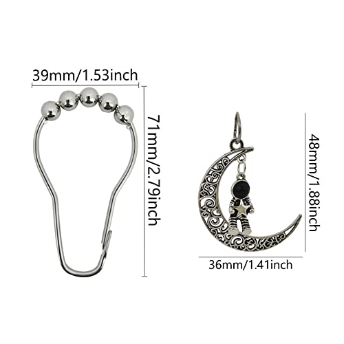 12Pcs Astronaut Shower Curtain Hooks for Bathroom Shower Rod | Rust-Proof Stainless Steel Shower Curtain Rings for Shower Curtain Liners with Fun Pendant, Space Moon Theme Bathroom Decor