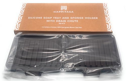 Silicone Soap Dish Tray and Sponge Holder with Drain Chute, Rectangular, Kitchen and Bathroom Sink Organizer (Dark Chocolate, 5.2"x4" (Set of 2), 7.2 Ounces) - color: Dark Chocolate, size: (SM) 5.2"x4" (2pcs)