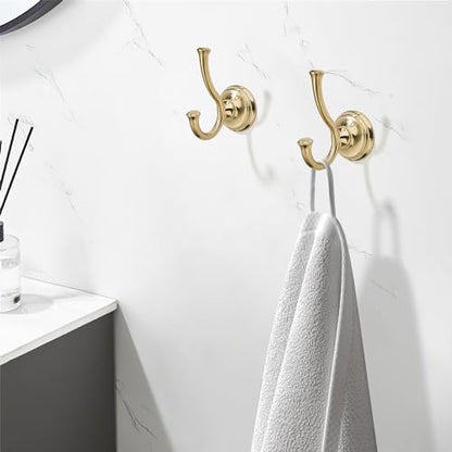 TUNNY Towel Hook Bathroom-2 Pack Champagne Gold Brushed Double Robe/Towel Hook Wall Mounted Hook for Bathroom Bedroom Kitchen - color: Champagne Gold Brushed