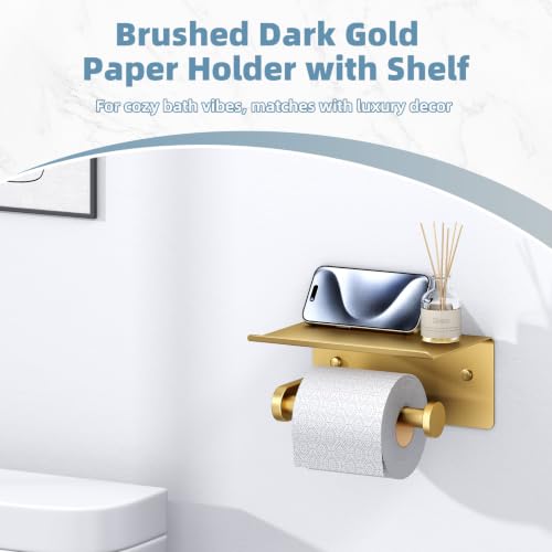 Toilet Paper Holder, Brushed Gold, 304 Stainless Steel | Wet Wipes & Air Freshener Storage, Space-Saving Design, Family Bath & Rental Apartment Use, Modern Bathroom Refresh - color: Brushed Gold, size: Single Rod