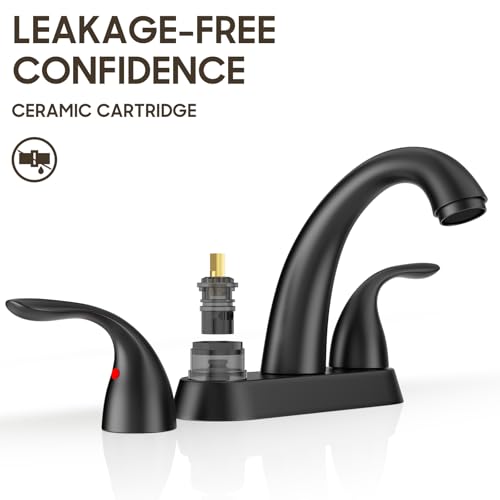 4 Inch 2 or 3 Holes 2 Handles Centerset Matte Black Lead-Free Bathroom Sink Faucet, Bathroom Faucet with Copper Pop Up Drain and Water Supply Lines, BF008-5-MB - color: Matte Black, style: 1 Pack
