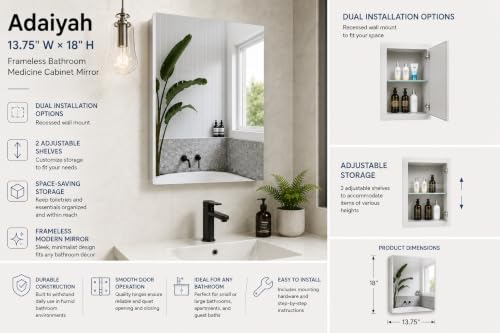 White Recessed Medicine Cabinet with Frameless Pencil Edge Mirrior Door Panel (16" x 22") with Adjustable Shelves, Wall Mounted Bathroom Storage Cabinet - color: Pencil Edge