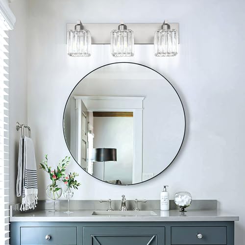 Aipsun Brushed Nickel Vanity Light Bathroom Lighting Fixtures 3 Light Crystal Modern Bathroom Vanity Light (Exclude Bulb) - color: Brushed Nickel, size: 23 inch
