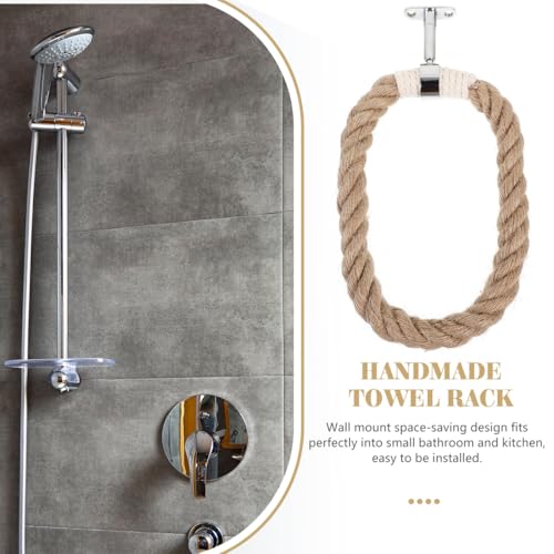 Kichvoe Bohemian Style Towel Ring, Rustic Handmade Wooden Bead Towel Ring Saving Bathroom Holder Decorative Macrame Hand Holder 6.29X6.29X0.39In