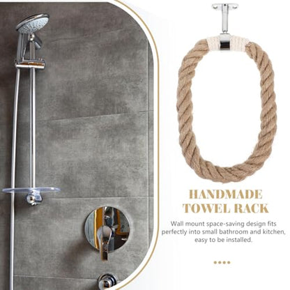 Kichvoe Bohemian Style Towel Ring, Rustic Handmade Wooden Bead Towel Ring Saving Bathroom Holder Decorative Macrame Hand Holder 6.29X6.29X0.39In