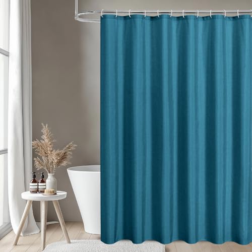 2-in-1 Waterproof Fabric Shower Curtain,No Separate Liner Needed,Linen Textured,Effortless Cleaning & Washable Bathroom Shower Curtain Set with 12 Plastic Hooks,72"x72",Ocean Blue - color: Ocean Blue, size: 72"W x 72"L (Pack of 1)