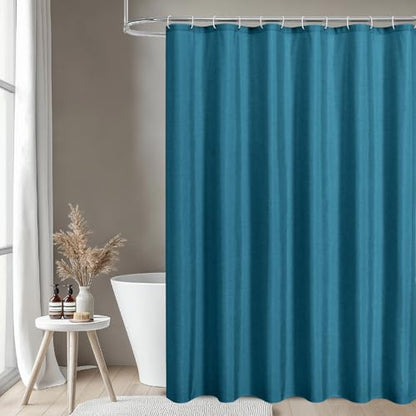 2-in-1 Waterproof Fabric Shower Curtain,No Separate Liner Needed,Linen Textured,Effortless Cleaning & Washable Bathroom Shower Curtain Set with 12 Plastic Hooks,72"x72",Ocean Blue - color: Ocean Blue, size: 72"W x 72"L (Pack of 1)
