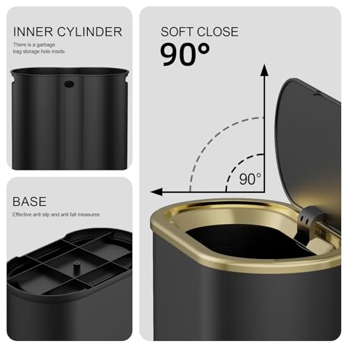 KSSKSS 1.8 Gallons Small White Bathroom Trash Can with Lid, Slim Bathroom Garbage Bin, Dog Proof Trash Can with Pop-Up Lid for Bedroom,Toile, Black - color: Black