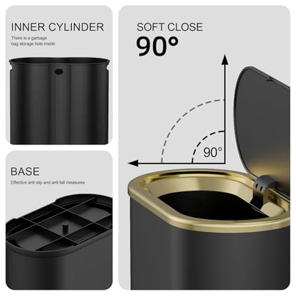 KSSKSS 1.8 Gallons Small White Bathroom Trash Can with Lid, Slim Bathroom Garbage Bin, Dog Proof Trash Can with Pop-Up Lid for Bedroom,Toile, Black - color: Black