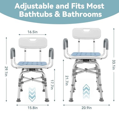 Swivel Shower Chair with Arms and Back, 450lbs Locking Shower Stool for Inside Shower Stall and Bathtub, Height Adjustable Rotating Shower Chair & Seat for Elderly, Adults, Handicap and Disabled - size: 450lbs Heavy Duty Shower Chair
