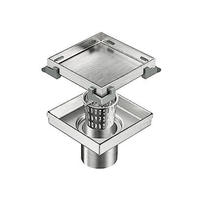 Neodrain 4" Brushed Square Shower Drain with Removable Tile Insert Grate | 304 Stainless Steel Tile Square Drain, Hidden Drain,Easy to Clean, Waterproof & Sturdy Shower Drain, CUPC Certified - color: Brushed, size: 4 IN