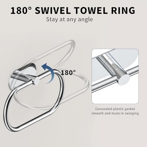 Adhesive Towel Holder for Bathroom Polished Chrome No Drill Hand Towel Ring Stainless Steel and Zinc Alloy Self Adhesive Towel Hanger for Bath, Kitchen - color: Polished Chrome