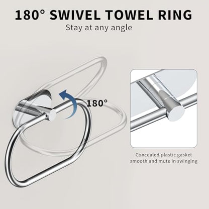 Adhesive Towel Holder for Bathroom Polished Chrome No Drill Hand Towel Ring Stainless Steel and Zinc Alloy Self Adhesive Towel Hanger for Bath, Kitchen - color: Polished Chrome