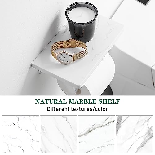 Hoimpro Toilet Paper Holder Wall Mounted, Marble Tissue Roll Rack | Brushed Silver | White Natural Marble Shelf Hand Paper Roll Holder, for Bathroom Kitchen Washroom Bedroom Aluminum - color: Silver