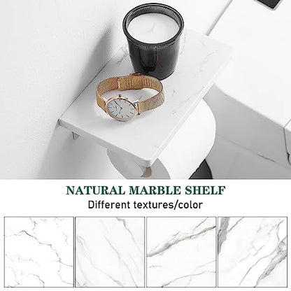 Hoimpro Toilet Paper Holder Wall Mounted, Marble Tissue Roll Rack | Brushed Silver | White Natural Marble Shelf Hand Paper Roll Holder, for Bathroom Kitchen Washroom Bedroom Aluminum - color: Silver