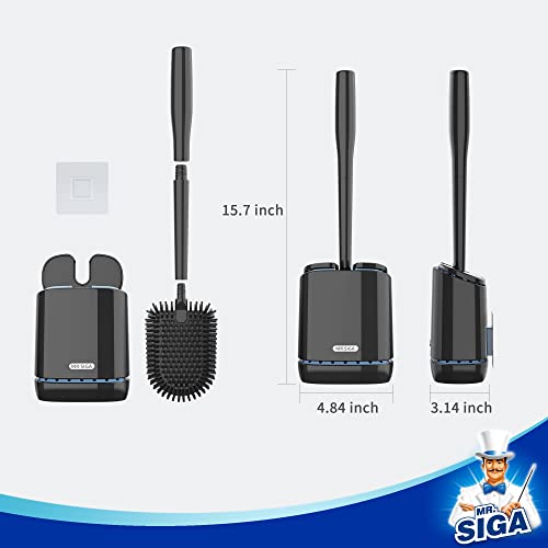 MR.SIGA Toilet Bowl Brush and Holder, Wall Mounted Toilet Brush, Black | Automatic lid design, sturdy handle, upgraded ventilation, flexible thermoplastic rubber head, easy to clean and dry quickly - color: Black, size: 4.8"L x 3.1"W x 15.7"H
