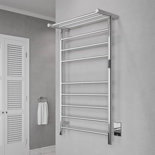 ANZZI Eve 8 Bar Stainless Steel Wall Mounted Electric Towel Warmer Rack | This Heated Will Safely Quickly And Evenly Warm Large, Fast Heating Simple Turning Switch, Premium Sustainable Material - color: Chrome