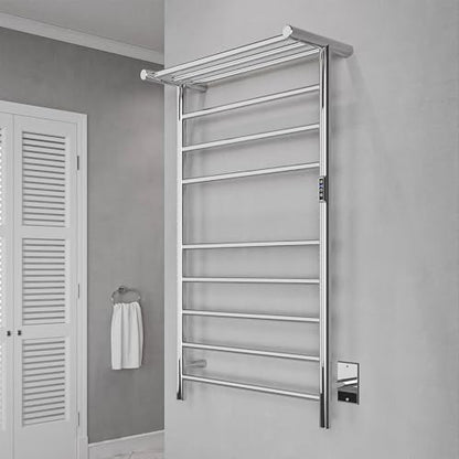 ANZZI Eve 8 Bar Stainless Steel Wall Mounted Electric Towel Warmer Rack | This Heated Will Safely Quickly And Evenly Warm Large, Fast Heating Simple Turning Switch, Premium Sustainable Material - color: Chrome