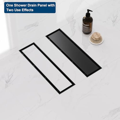 Neodrain 12" Matte Black Linear Shower Drain,2-in-1 Flat& Tile Insert Cover | 304 Stainless Steel,Fast Drainage, Durable,Rectangle Shower Floor Drain with Adjustable Feet,Hair Strainer,Fits Bathrooms - color: Matte Black, size: 12 In