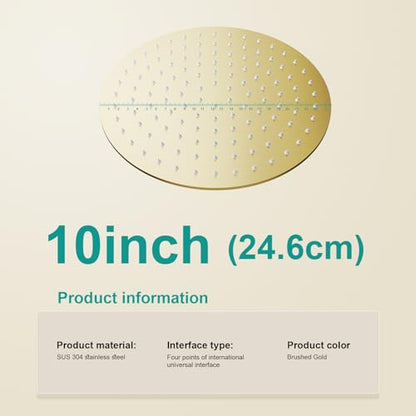 All Metal Rain Shower Head - Heavy Duty Stainless Steel, Easy Install, High Water Flow, Ultra-Thin Modern Design for Bathroom (F-Brushed Gold, 10) - color: Brushed Gold, size: 10