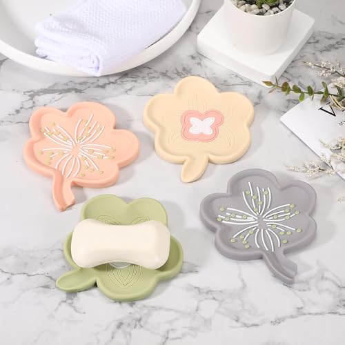 uxcell Silicone Soap Dish with Drain Spout, Portable Self Draining Flower Shape Soap Saver Holder for Bathroom Kitchen Sink, Beige - color: Beige
